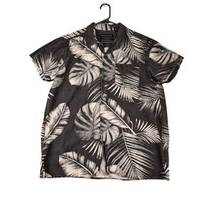Deus Ex Machina Mens Large Black Gray Dean Atoll Short Sleeve Button Up Shirt‎